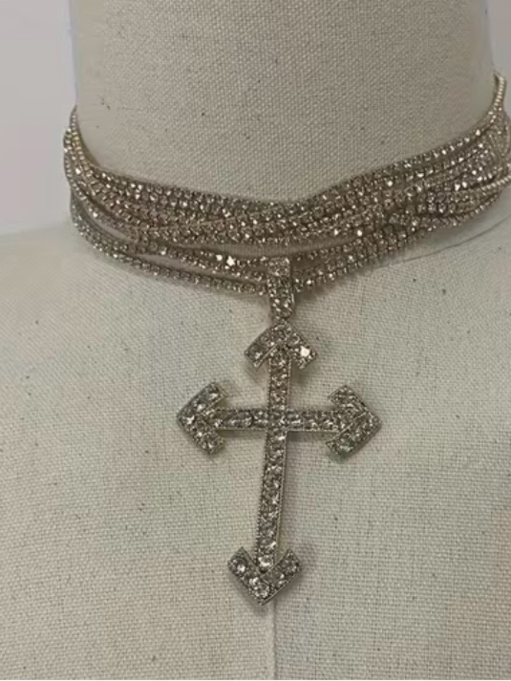 Silver or gold Rhinestone Cross Choker Necklace - Unbranded